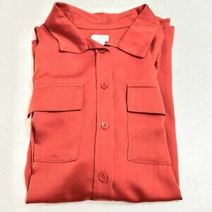 Chicos Shirt Blouse Modal Orange Button Front Double Pockets Long Sleeves Sz 1 8